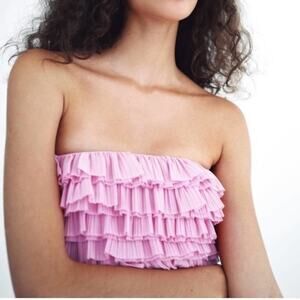 Zara‎ Pink Ruffled Tube Top - Size Small